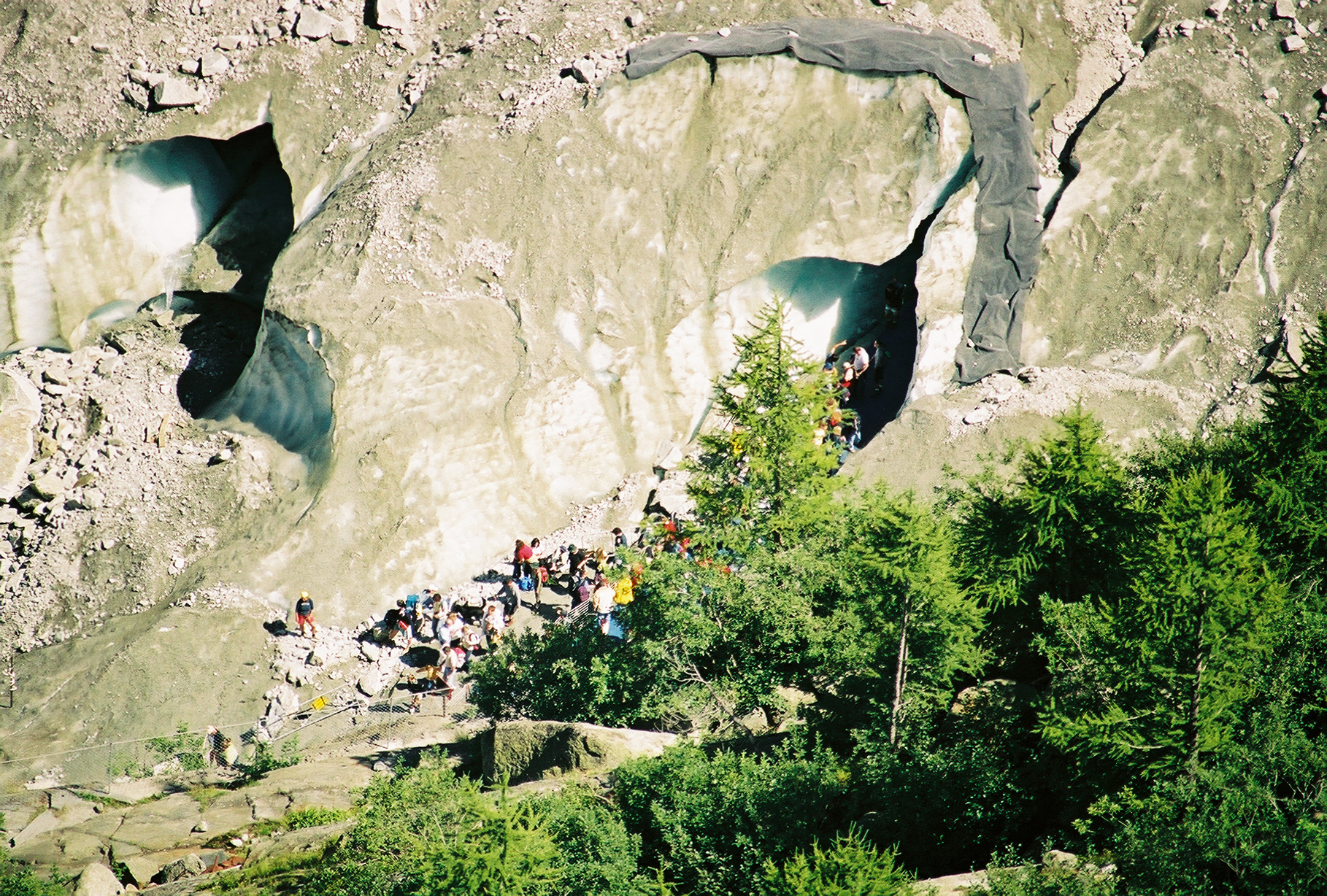 The entrance of the glacier tunnel, as seen from the balcony overlooking the Sea of Ice